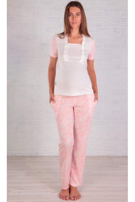 Пижама для беременных и кормящих с пуговицами, розовая