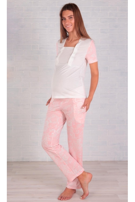Пижама для беременных и кормящих с пуговицами, розовая