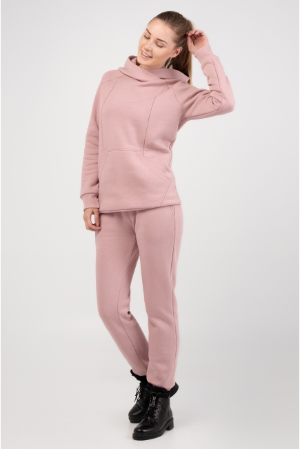 Костюм для беременных и кормящих с капюшоном (из футера с тонким начесом), пыльная роза
