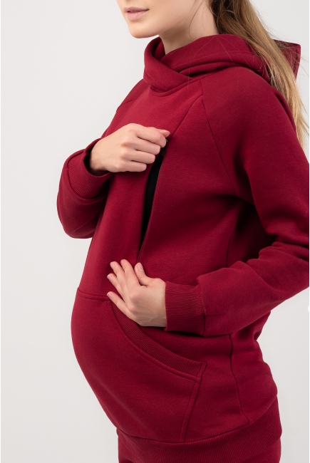 Костюм для беременных и кормящих с капюшоном (из футера с тонким начесом), бордовый