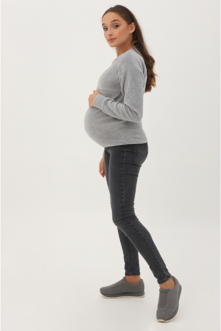 Джемпер для беременных и кормящих флисовый, светло-серый меланж
