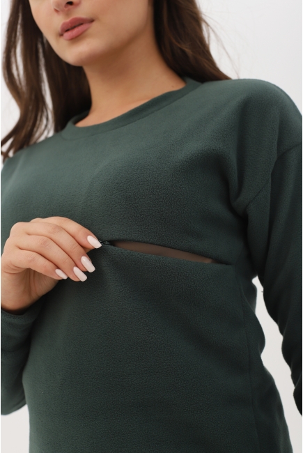 Джемпер для беременных и кормящих флисовый, изумрудный