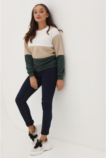Толстовка для кормящих и беременных трехцветная, цвет белый-бежевый-зеленый