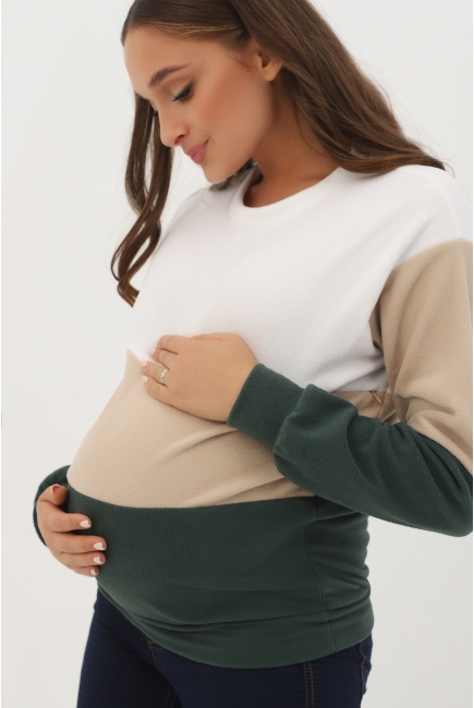 Толстовка для кормящих и беременных трехцветная, цвет белый-бежевый-зеленый
