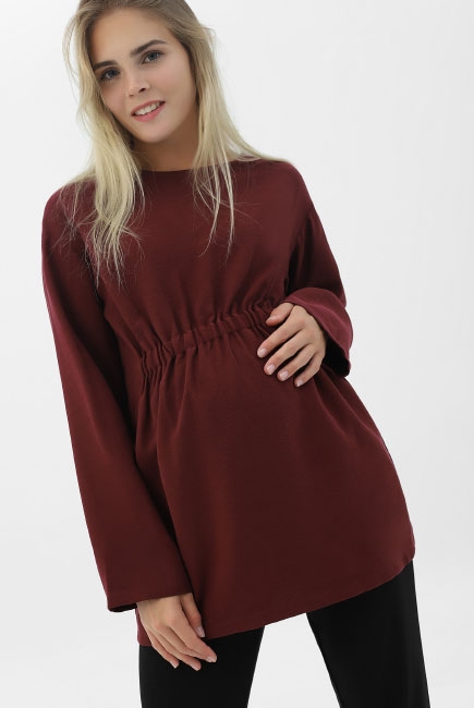 Туника для беременных со сборкой, бордовая