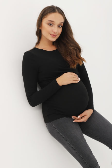 Лонгслив для беременных и кормящих со складкой, черный