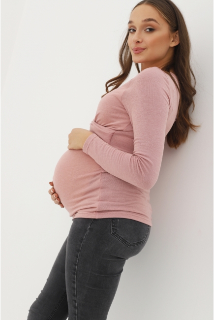 Лонгслив для беременных и кормящих со складкой, пыльная роза