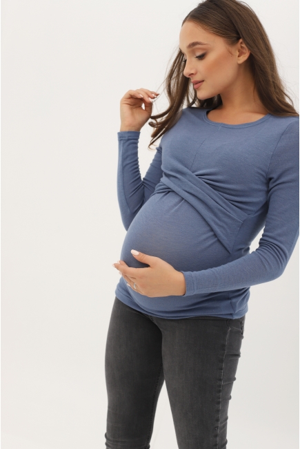 Лонгслив для беременных и кормящих со складкой, индиго