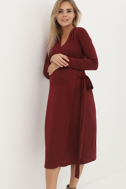 Платье для кормящих мам и беременных на запах, бордовое