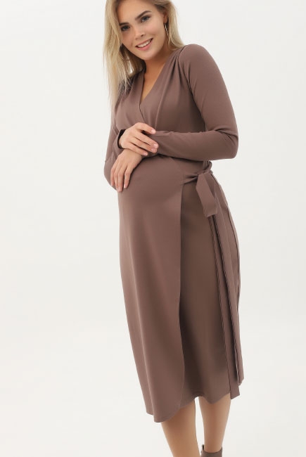 Платье для кормящих мам и беременных на запах, темный капучино