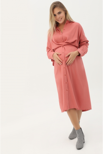 Платье рубашка для беременных и кормящих c завязками, пыльная роза