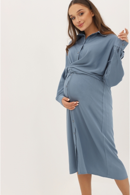 Платье рубашка для беременных и кормящих c завязками, деним