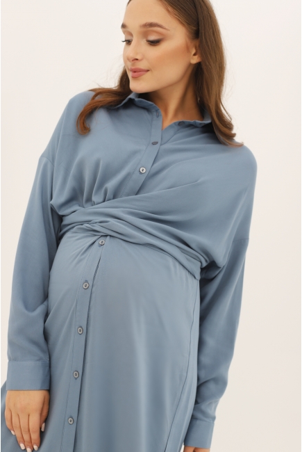 Платье рубашка для беременных и кормящих c завязками, деним
