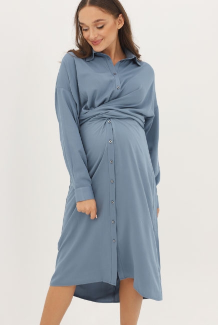 Платье рубашка для беременных и кормящих c завязками, деним