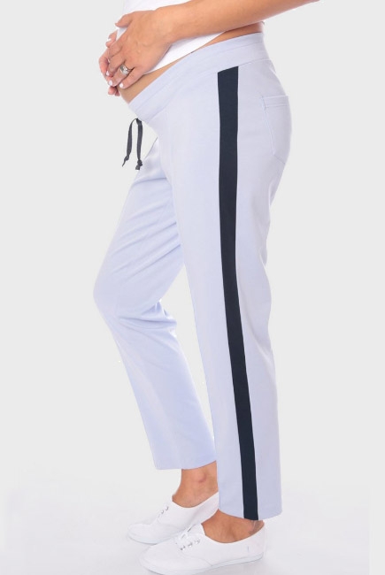 Брюки для беременных и родивших джерси с лампасами, светло-голубые