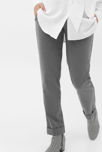 Брюки для беременных и родивших зауженные с отворотами, серые