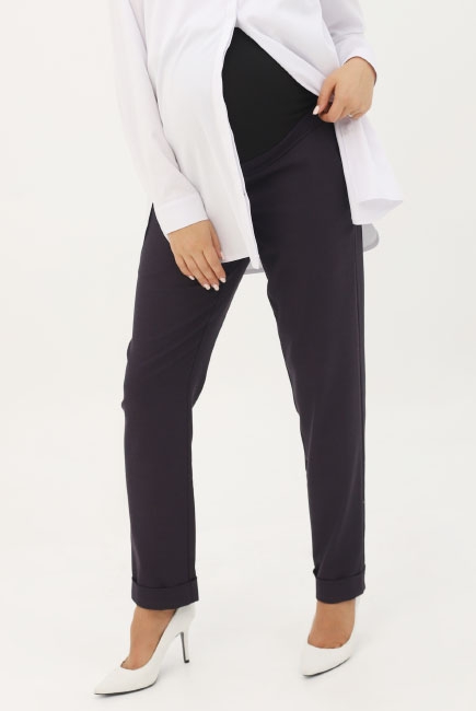 Брюки для беременных и родивших зауженные с отворотами, фиолетовые