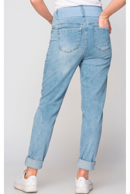 Джинсы для беременных и родивших потертые с бисером, голубые