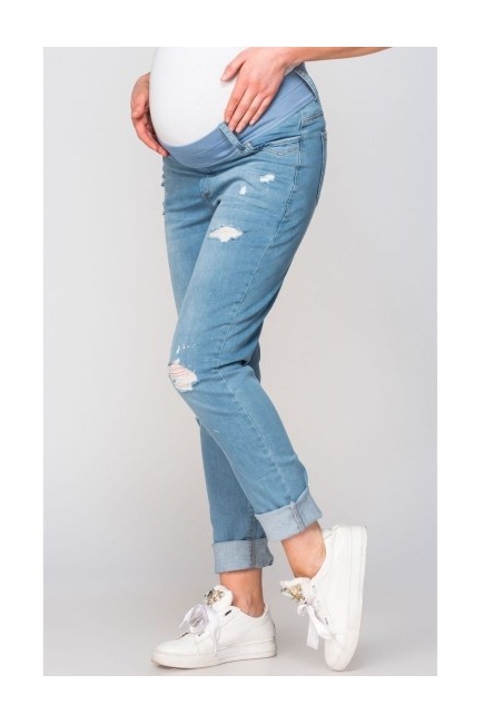 Джинсы-бойфренды для беременных и родивших, голубые