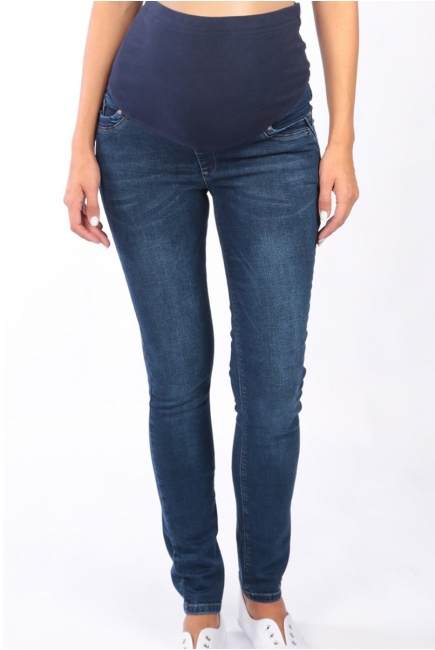 Джинсы для беременных зауженные, темно-синие