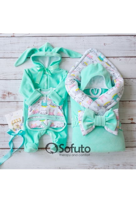 Комплект на выписку демисезонный, Bunny mint (6 предметов)
