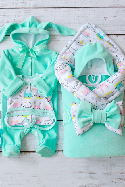 Комплект на выписку демисезонный, Bunny mint (6 предметов)