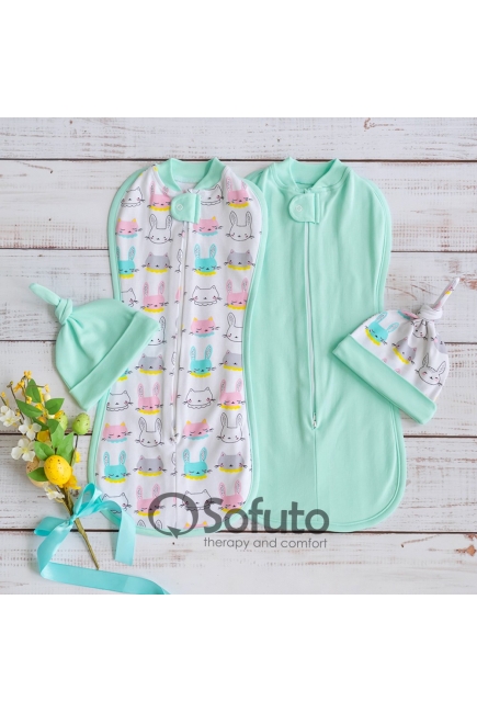 Комплект пеленок-коконов для новорожденных, Mint Bunny