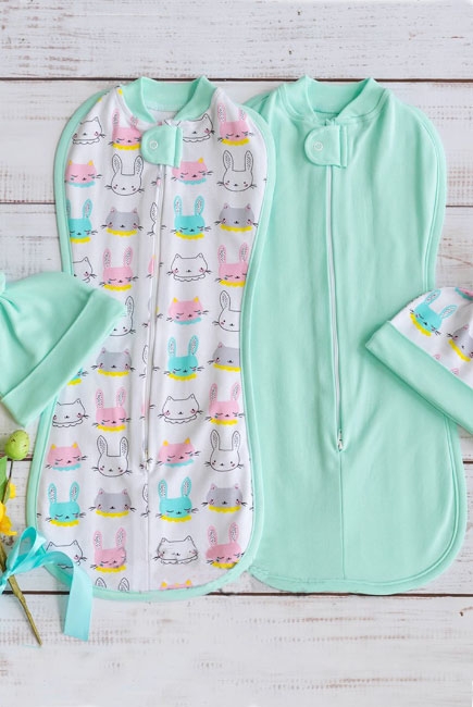 Комплект пеленок-коконов для новорожденных, Mint Bunny