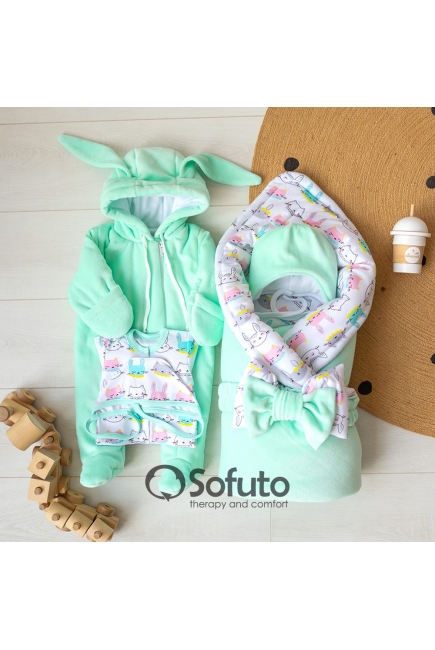 Комплект на выписку холодная зима, Bunny Mint (6 предметов)
