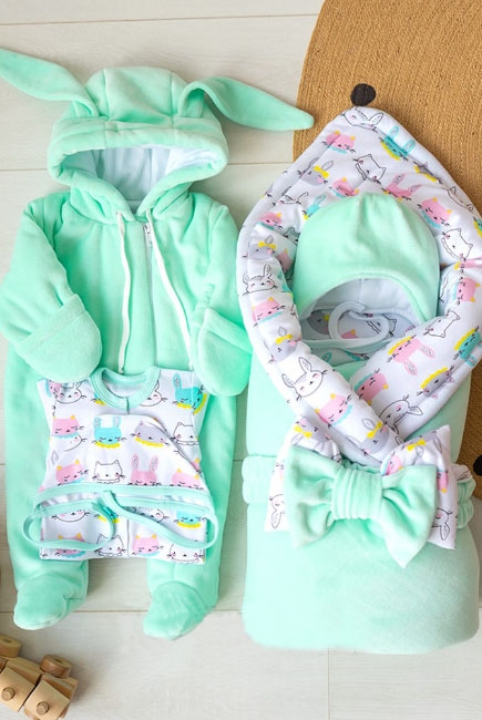 Комплект на выписку холодная зима, Bunny Mint (6 предметов)