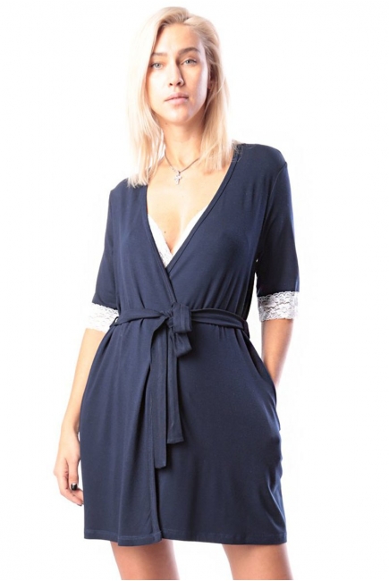 Комплект в роддом халат с сорочкой, темно-синий