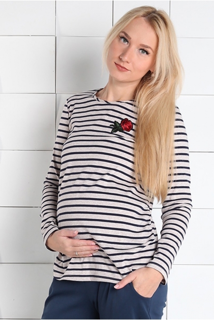 Топ для беременных в полосу, бежевый/синий