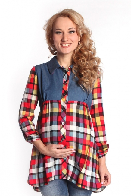 Блуза-рубашка для беременных в цветную клетку