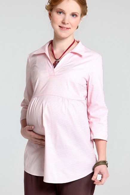 Блуза-рубашка для беременных в полоску, розовая