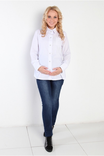Блуза-рубашка для беременных с планкой на пуговицах, белая