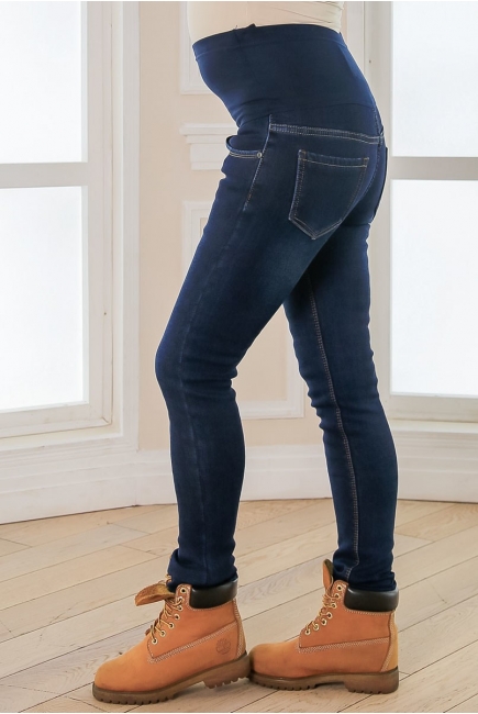 Джинсы для беременных зимние (утепленные) на флисе, темно-синие