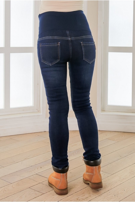 Джинсы для беременных зимние (утепленные) на флисе, темно-синие