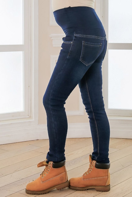 Джинсы для беременных зимние (утепленные) на флисе, темно-синие