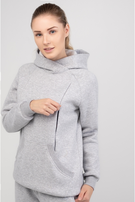 Костюм для беременных и кормящих с капюшоном (из футера с тонким начесом), серый меланж