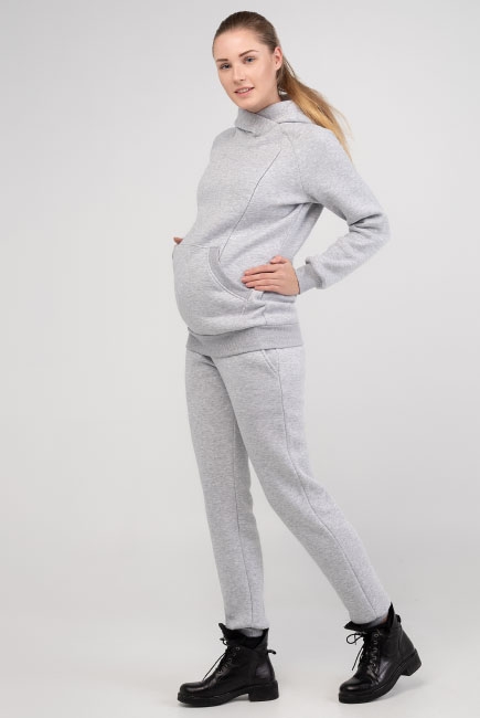 Костюм для беременных и кормящих с капюшоном (из футера с тонким начесом), серый меланж