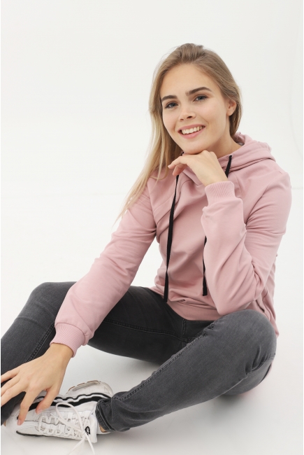 Толстовка для беременных и кормящих с капюшоном из футера, пыльная роза