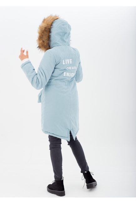 Слингокуртка зимняя - парка 3 в 1 с мехом, голубая