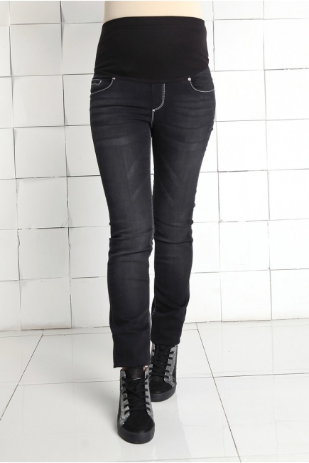 Джинсы для беременных прямые стрейч, темно-серые