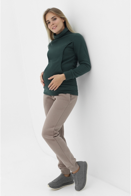 Брюки для беременных и родивших спортивные из футера (c начесом), капучино