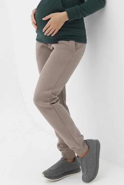 Брюки для беременных и родивших спортивные из футера (c начесом), капучино