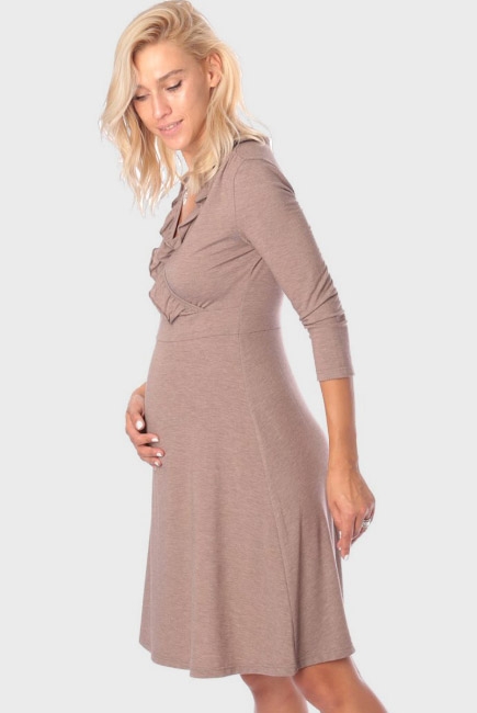 Платье для кормящих и беременных с рюшами, капучино