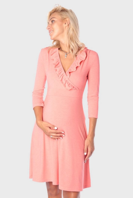 Платье для кормящих и беременных с рюшами, коралл