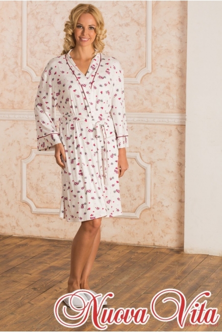 Комплект в роддом халат с сорочкой "сердечки", цвет красный