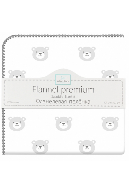 Фланелевая пеленка для новорожденных Adam Stork большая, принт Gray Bears