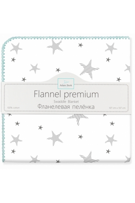 Фланелевая пеленка для новорожденных Adam Stork большая, принт Turquoise Stars